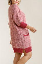 Umgee Sweater Dress Mini Ribbed Hem Round Neck 3/4 Sleeve with Pockets bad41563-1bbc-4b45-b05c-496c0e2991e1-Max Trendsi