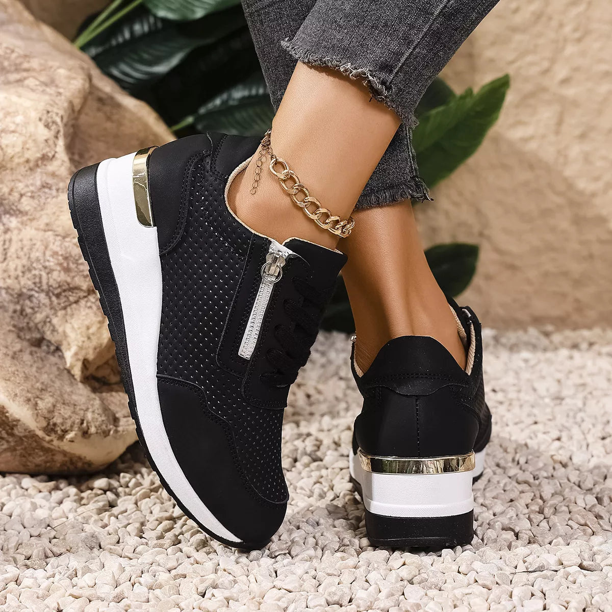 Women Sneakers Lace Up Wedge Mid Heels Pu Leather Shoes bae1f12a8d81433b9111858f8fa4367e-Max-Origin Trendsi