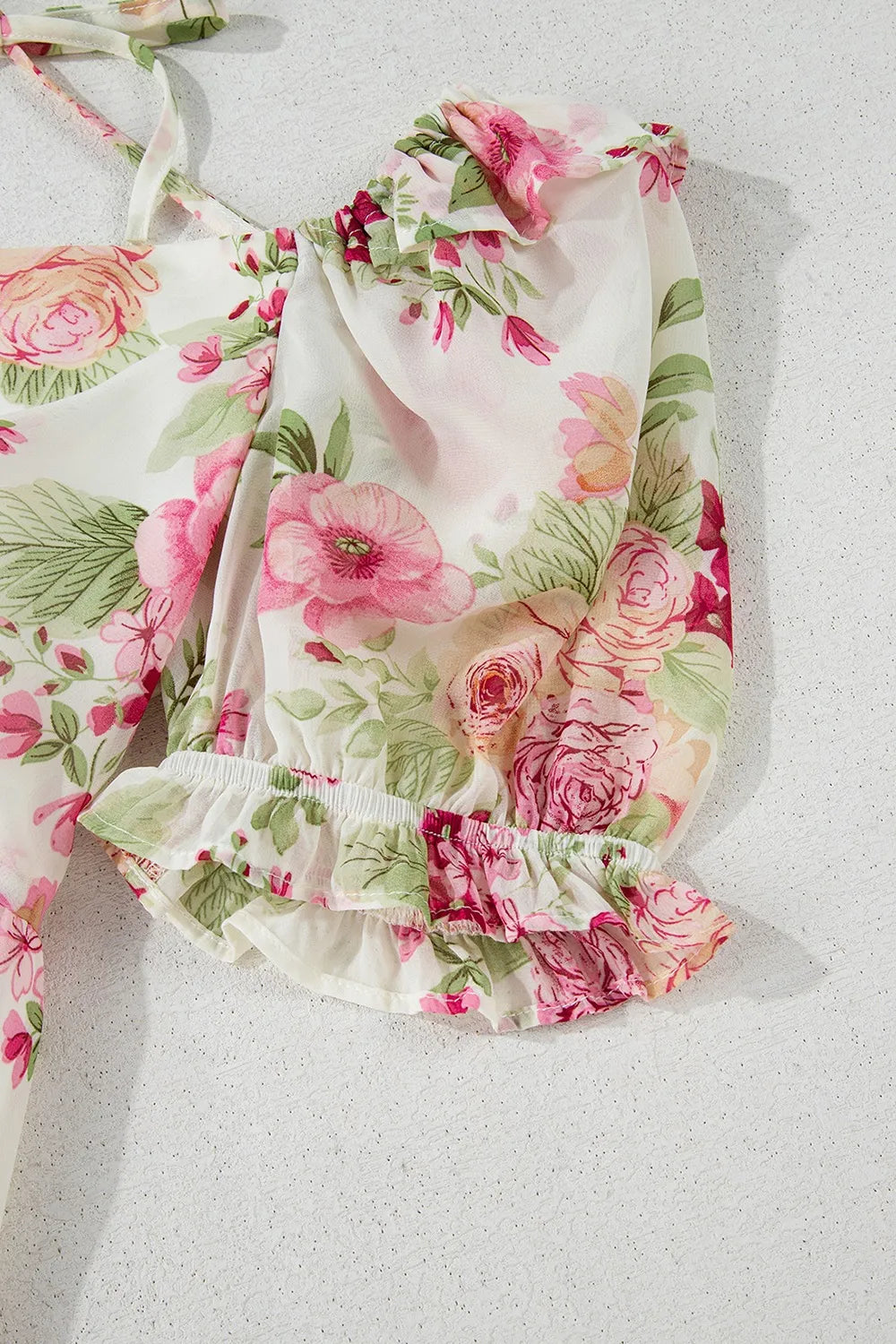 Floral Mini Dress Bubble Sleeve Sweetheart Neck Ruffle Zipper Lightweight bae243a4-f643-45b7-ac3b-ca384ffcd769-Max-Origin Trendsi