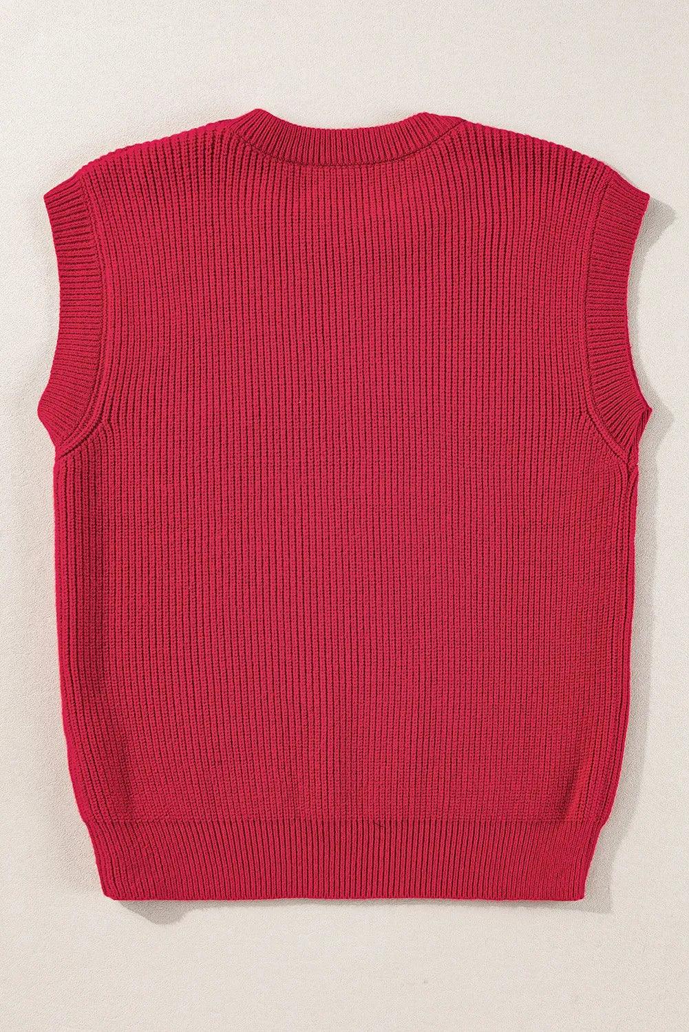 Burgundy Sweater Top GAME DAY Embroidered Round Neck Sleeveless