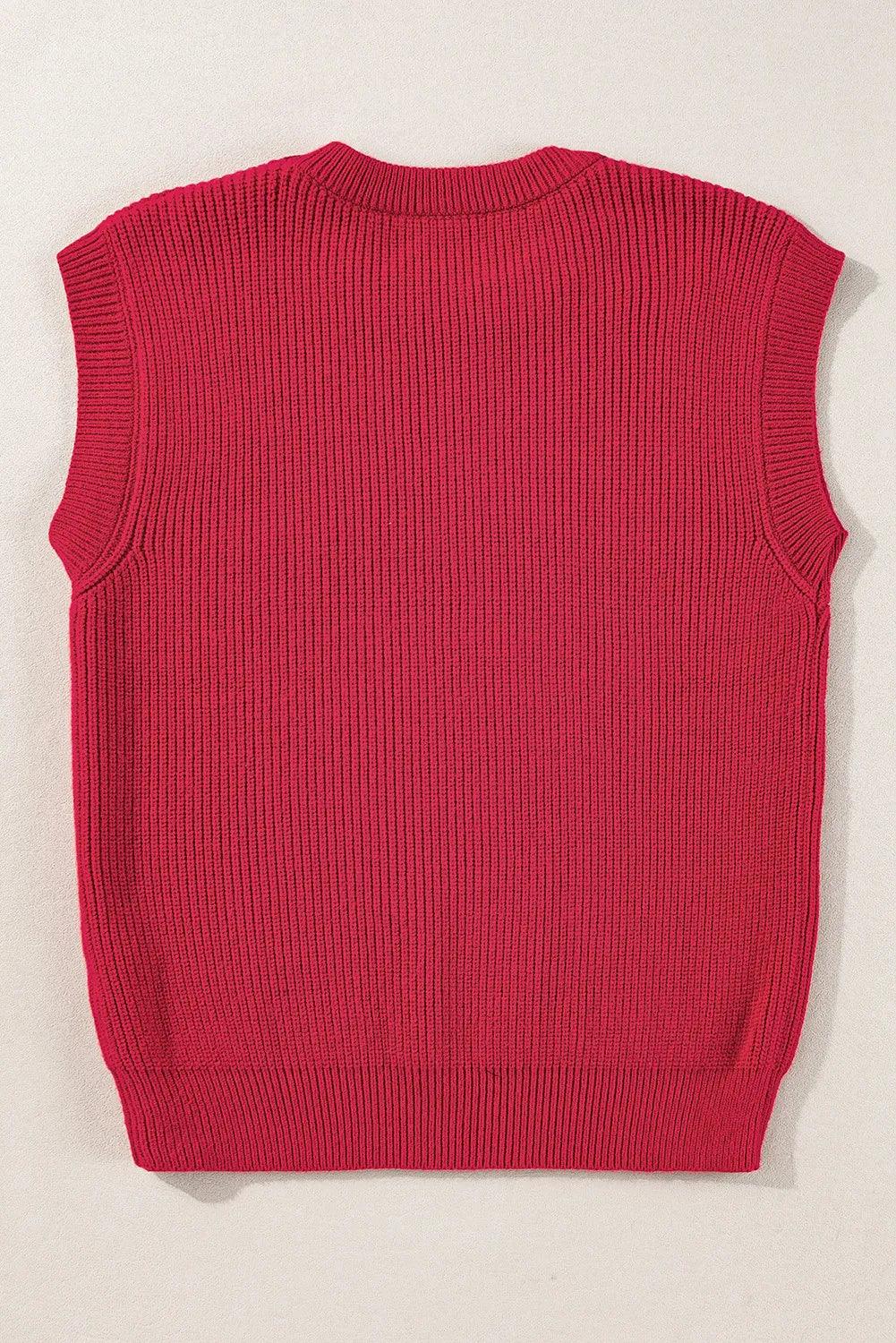 Burgundy Sweater Top GAME DAY Embroidered Round Neck Sleeveless bae6b08d-3f38-4be8-8135-67ae26a443fd-Max Trendsi
