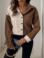 Perfee Pocketed Contrast Collared Neck Long Sleeve Shirt bae78ffe-c7db-48c9-ae18-2191f757f32c-Max Trendsi