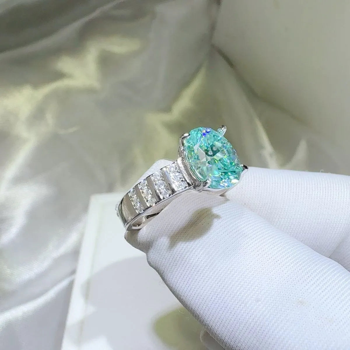 Silver Ring 2 Carat Moissanite Turquoise Stone 925 Sterling Platinum-plated baeb8732-ca60-4f70-b9ee-a6559455a25b-Max-Origin Trendsi
