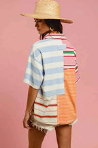 BiBi Women Shirt Mix And Match Stripe Color Block Short Sleeve Top baf35d1501dd4b74844f510cb78eed96-Max-Origin Trendsi