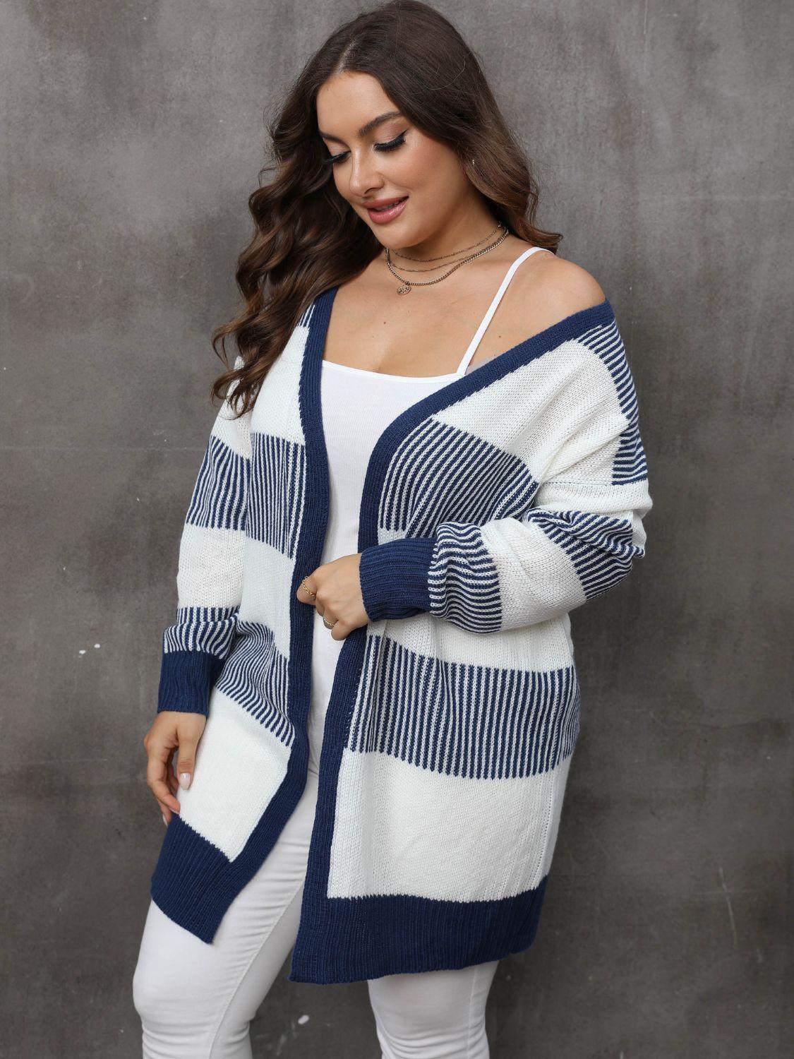Plus Size Cardigan Open Front Long Sleeve Knitwear bafcb258-4bdf-44e9-a07a-cdf467cb843e-Max Trendsi