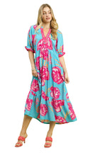 Umgee Floral Print Midi Dress with Contrasting Trim