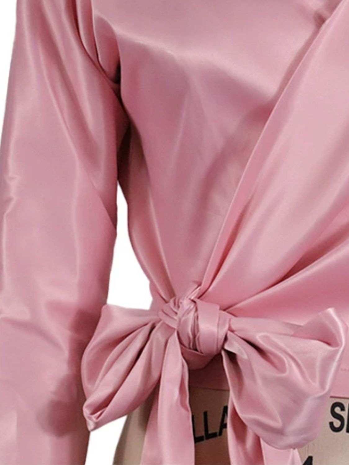 Women's Satin Blouse Surplice Cold Shoulder Long Sleeve Bow Tied Top bb0e4d87-4062-445e-879e-83ca1d3e1f18-Max Trendsi