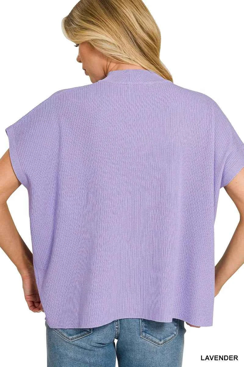 Zenana Viscose Mock Neck Short Sleeve Boxy Sweater