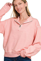 Zenana Sweatshirt French Terry Pigment Dye & Enzyme Washing Half Zip Top DK PINK bb2b6d01-6ddc-4205-8e92-a06f4bad2d41-Max-Origin Trendsi