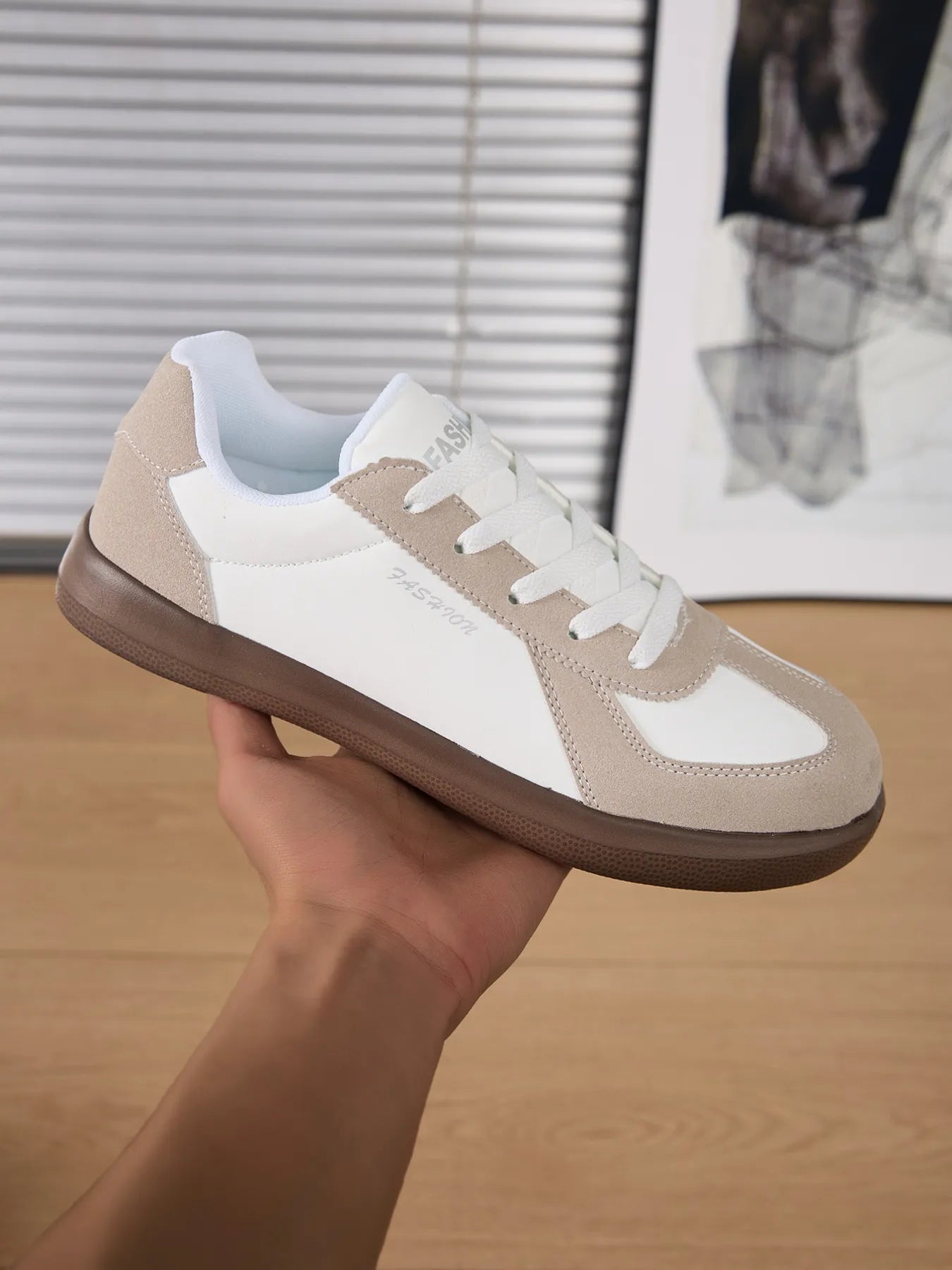 Women's Sneakers Casual Beige Contrast Lace-Up Flat Comfort Shoes Beige bb39a70244f6495b8aa93347da6344b8-Max-Origin Trendsi
