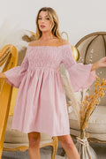 BiBi Striped Dress Blush Pink Smocked Off Shoulder Ruffled BLUSH bb3e1fc665e74be28c08cd5318b7c771-Max-Origin Trendsi