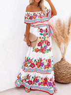 Floral Maxi Dress Off Shoulder Ruffle Belted High Waisted Ruched bb44273c-5d44-40bf-8615-896932b66252-Max-Origin Trendsi