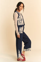 Davi & Dani USA Wide Leg Jeans Lace Applique Dark Blue Women Denim Pants bb44dcac-3a53-415d-8d37-a29929294ddb-Max Trendsi