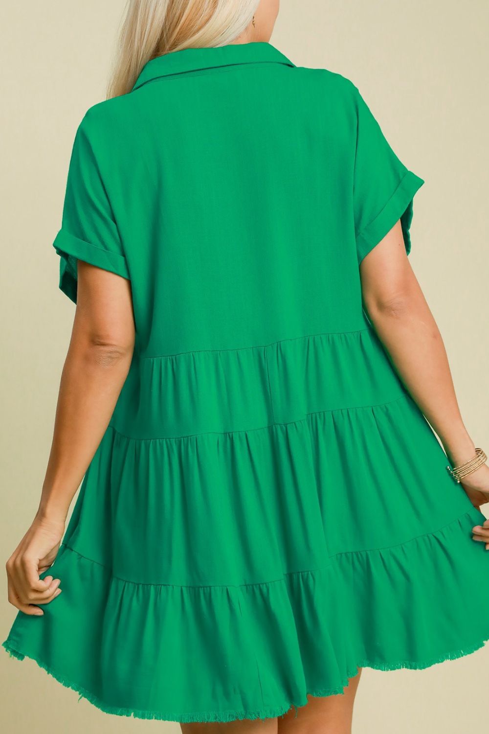 Umgee Mini Dress Green Ruffle Raw Hem Folded Short Sleeve Tiered bb48e2d6-6b87-4b7e-b7ba-7ec7fb1dde83-Max Trendsi