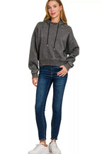 Zenana Womens Fleece Hoodie Black Acid Wash Ribbed bb4d4405c0bd4c6c8c3056acfb2da264-Max-Origin Trendsi