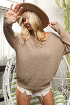 BiBi V-neck Sweater Latte Raw Edged Popcorn Texture Oversized Pullover bb580b700ee94a4cbcef7916e1ac84d3-Max-Origin Trendsi