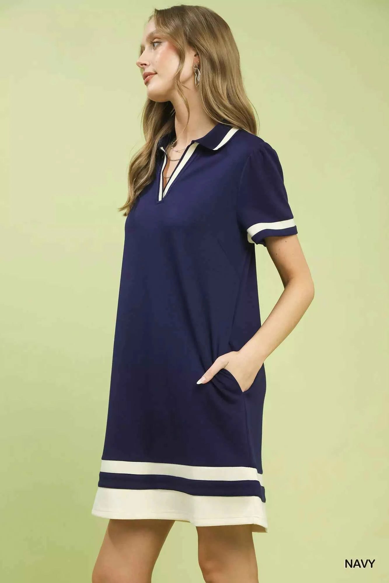 Umgee Striped Contrast Short Sleeve Shift Dress