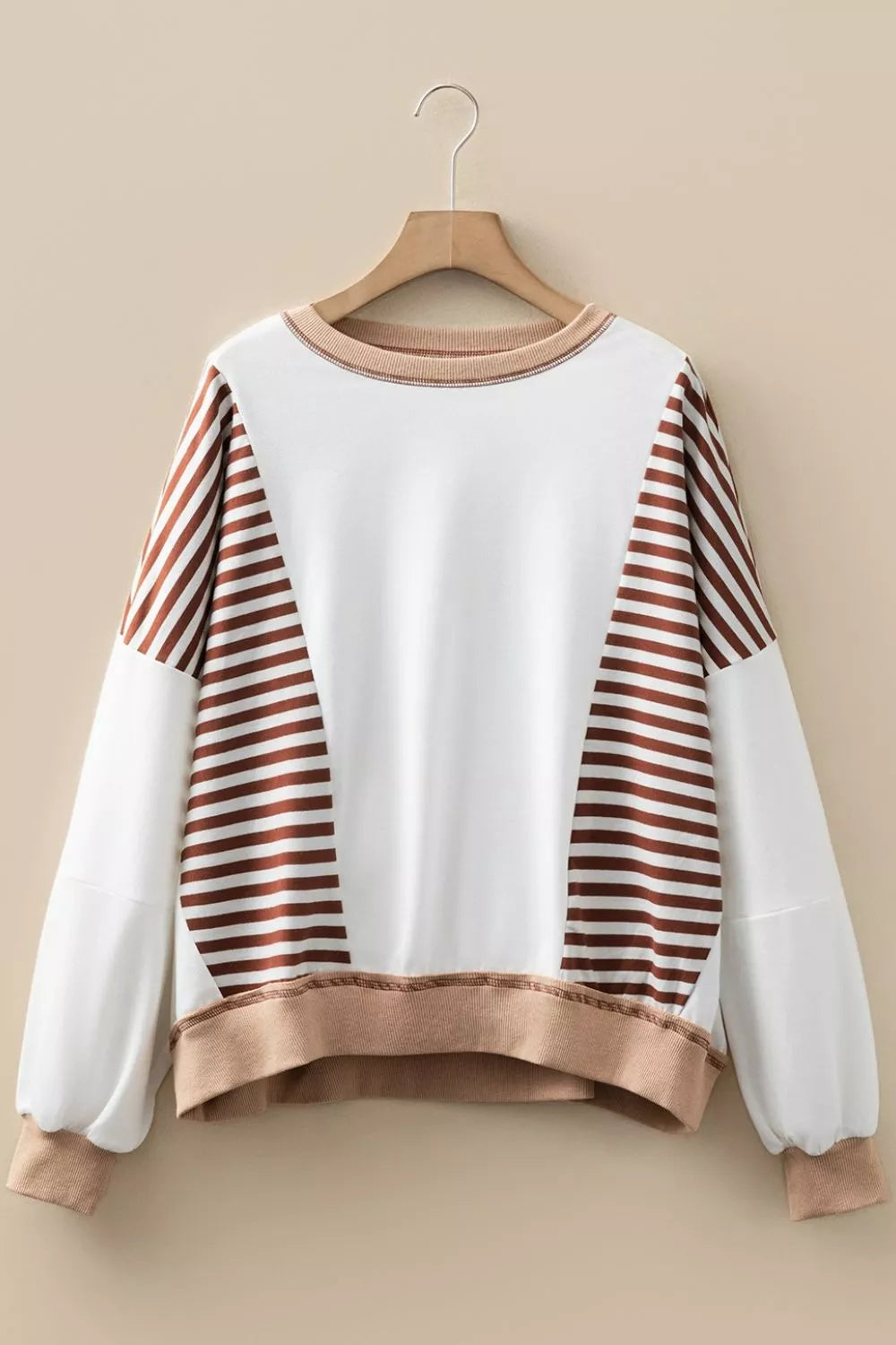 Womens Sweatshirt Stripe Colorblock Patchwork Contrast Stitching Top bb8b2c94-8374-4bee-9074-4ae54215e1d2-Max-Origin Trendsi