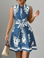 Mini Shirt Dress Printed Sleeveless Bow Tie Waist Buttoned A-Line S-2XL bb8e1ea8-83b6-4196-8aa7-5698d8217ac6-Max-Origin Trendsi
