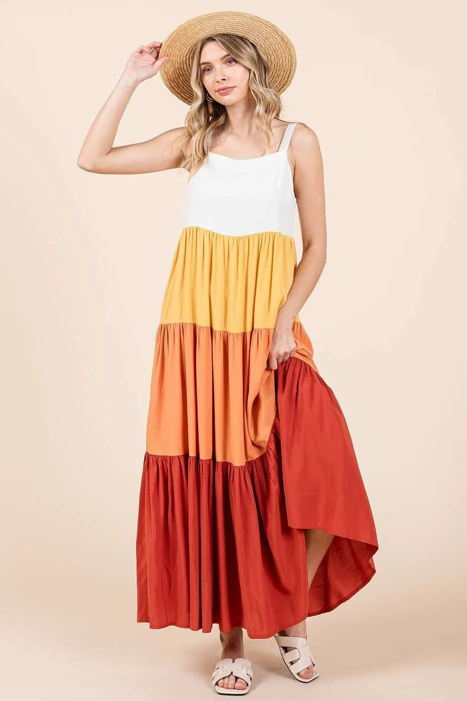 Mittoshop Maxi Dress Apricot Color Block Layered Tiered Pull-On bb9fefdfb9754a9682085037dc7f9eac-Max-Origin Trendsi
