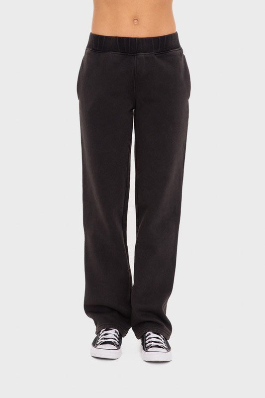 Mono B Women Fleece Pants Black Elastic Waist with Pockets Basic Style Black