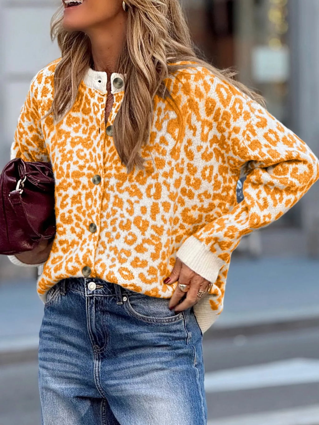 Leopard Women's Cardigan Chunky Knitted Drop Shoulder Long Sleeve Buttoned Sherbet bba5e32b-e793-49b1-9d78-2fd679173b36-Max-Origin Trendsi