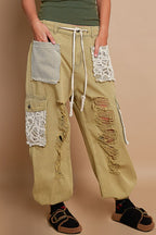 POL Jeans Olive Crochet Patch Big Pockets Distressed Washed Denim Pants Olive bbabb8af-e96a-416b-8e65-9018b7408b6a-Max Trendsi