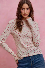 SO ME Women Blouse Valentine Ditsy Heart All Over Slub Rib Knit Top bbad87c0303c4a53bfade257fa845c08-Max-Origin Trendsi