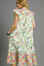 Umgee Midi Dress Cotton Floral Garden Patchwork Colorful Ruffled Short Sleeve bbcb6834-dc3c-41d8-8e7b-0bfe1771a172-Max-Origin Trendsi