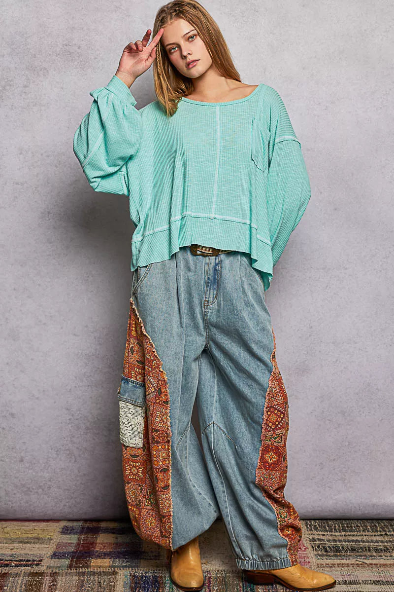 POL Round Neck Long Sleeve Exposed Seam Top with Chest Pocket bbd6750b-107b-41c8-9647-9988ca7e27f4-Max-Origin Trendsi