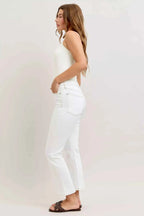 Judy Blue White Cropped Flare Jeans Contrast Stitching Denim Pants bbe83b49-008c-41b7-b167-94617a087245-Max-Origin Trendsi