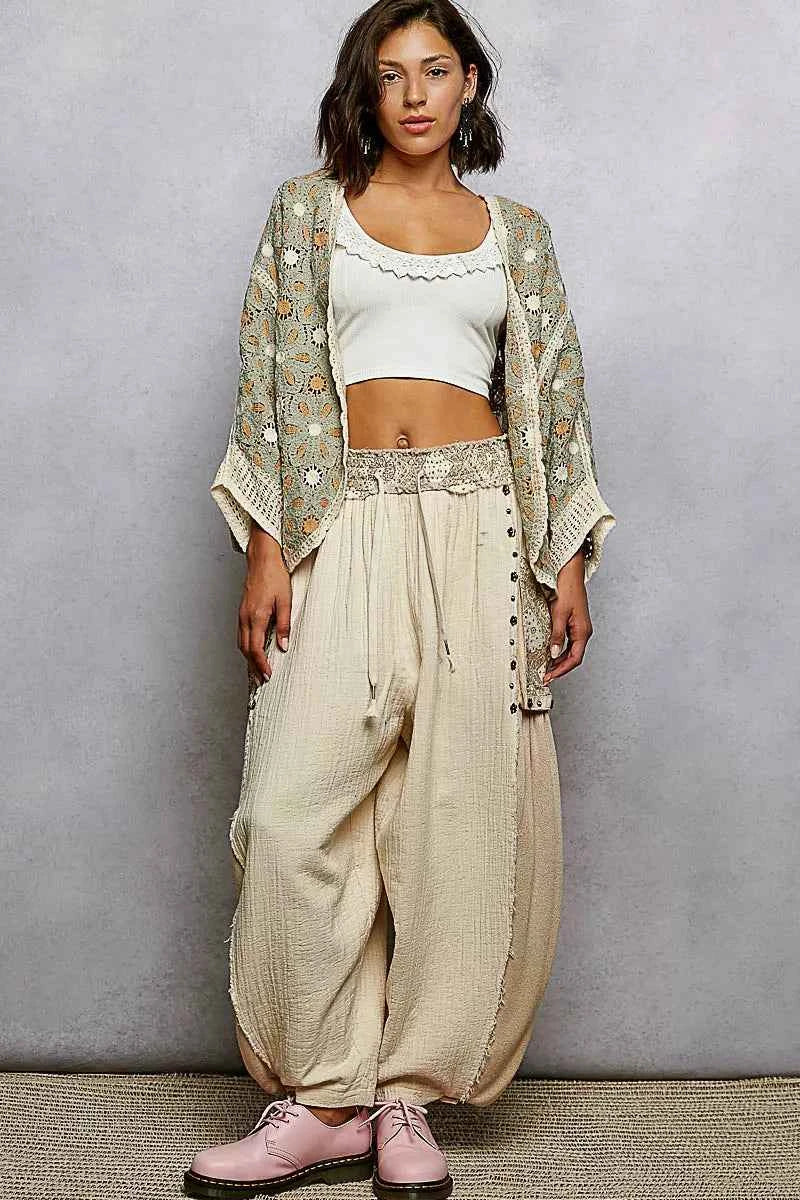 POL Crochet Cardigan Sage Green Multi Open Front Floral Pattern bbff6089-6355-49b3-82dd-c6e52a6f2b22-Max-Origin Trendsi