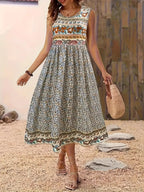 Plus Size Floral Print Sleeveless Tiered Midi Dress