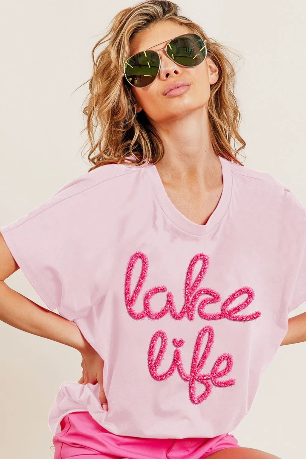 BiBi Cotton T-shirt Lake Life Metallic Glitter Letter Short Dolman Sleeve Top BLUSH bc0a47f1-fac7-4f40-a6e7-8b948a3267af-Max-Origin Trendsi
