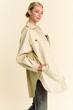Davi & Dani Jacket Faux Leather Beige Button Up with Chest Pockets bc16acb1-8054-461b-beda-005f4cc6e1ac-Max Trendsi