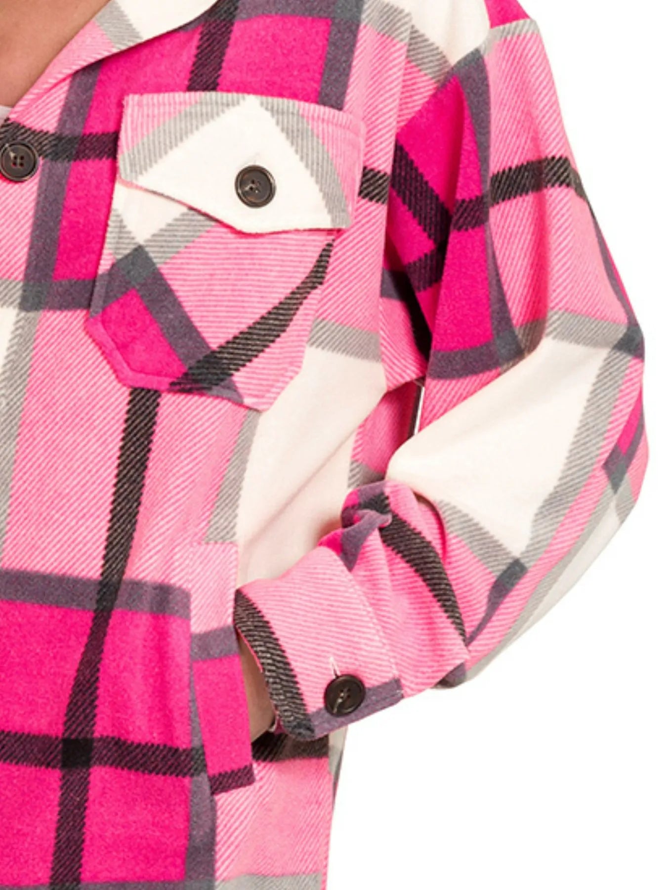 Zenana Oversized Women's Shacket Plaid Fleece Hot Pink Pocketed bc185760-d2e7-4d90-8e47-30d9ba7b8fd1-Max-Origin Trendsi