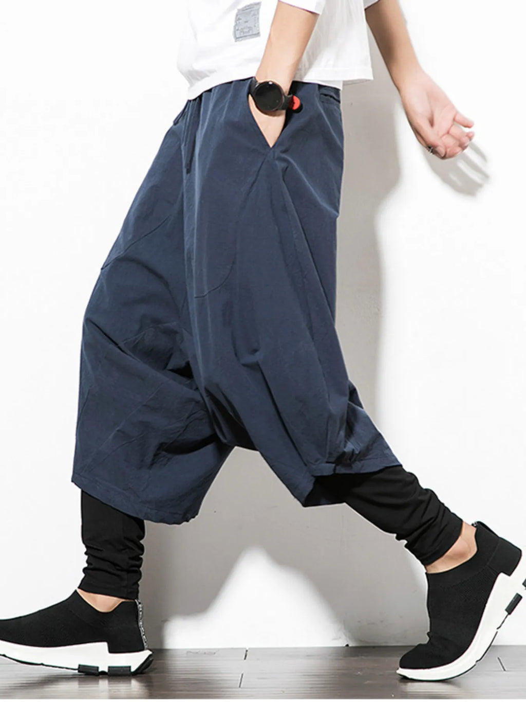 Men's Wide Leg Pants Drop Crotch with Drawstring Wasit Casual Oversized bc21d4358d81428490b4964541becea7-Max-Origin Trendsi