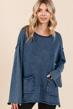 Mittoshop Sweater Mineral Wash Patch Pocket Cut Edge Midnight bc2808ba-dcf7-41e2-8a80-4338e256c3dc-Max Trendsi