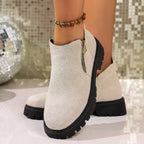 Women's Ankle Boots Faux Suede Round Toe Side Zip Mid Heels Shoes Ivory bc3a926e2c6848298f852858ce555038-Max-Origin Trendsi