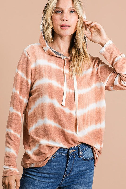 BiBi Hoodie Tie Dye Stripe Terry With Leopard Hood Long Sleeve Rust RUST bc497b30-b479-472c-b1c1-775d7fbf30a0-Max Trendsi