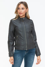 Snobbish PU Leather Biker Jacket Women Black with Side Zip Pockets bc510a0f-c87e-4a5a-80fd-93d458a1f42c-Max Trendsi