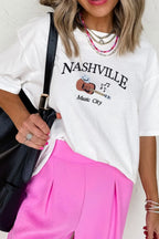 Women's T-shirt Guitar NASHVILLE Music City Print Crewneck Tee bc51160b-2ffc-4697-a68e-9c857801956a-Max-Origin Trendsi