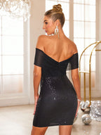 Backless Sequin Mini Dress Black Off Shoulder Short Sleeve Twisted Party Dress bc5dafe4-47c8-46f5-90c1-6866880d1246-Max Trendsi
