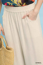 Umgee Linen Pants Beige Wide Leg Cropped with Lace Trim Elastic Waist bc6189e3-73b8-4d7c-8a23-6c997c367e8e-Max-Origin Trendsi