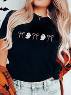 Halloween Women's T-Shirt Black Ghost Bow Graphic Short Sleeve Top bc65533671704eb991682710eb73e099-Max-Origin Trendsi