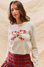SO ME Christmas Women's Sweater Candy Cone Ivory Red Cropped Pulover bc67e4a4-af86-4f0f-b7e2-763abe8d5482-Max-Origin Trendsi
