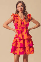 SO ME Floral Dress V Neck Layered with Elasticized Waist Short Cap Sleeve bc69a7468b964617a0a73c05fd731e06-Max-Origin Trendsi