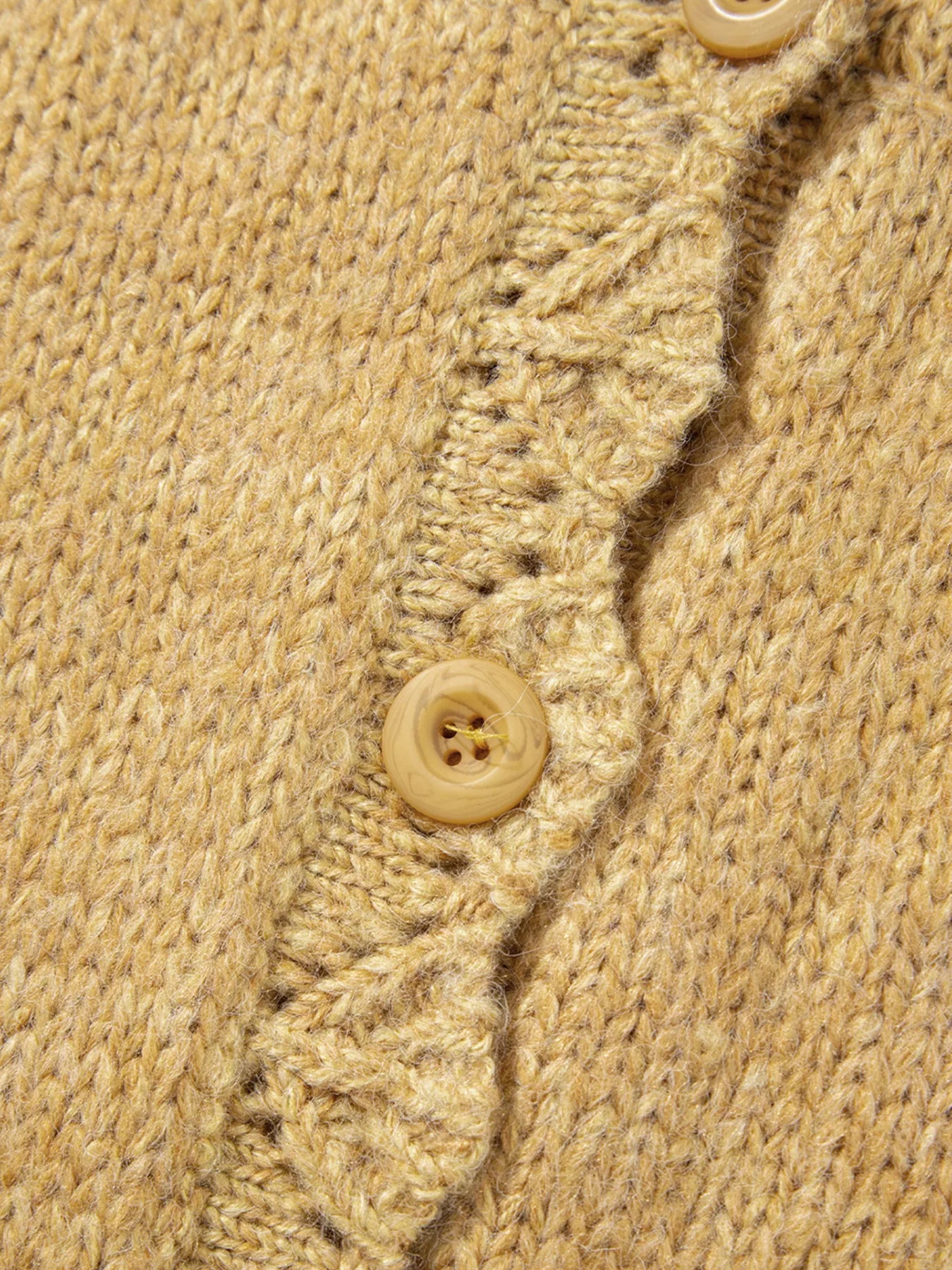 Women's Cardigan Camel Lantern Sleeve Scallop V Neck Buttoned Soft Acrylic Knit bc6e77139b4f45baa6881dbc6cb95d70-Max-Origin Trendsi