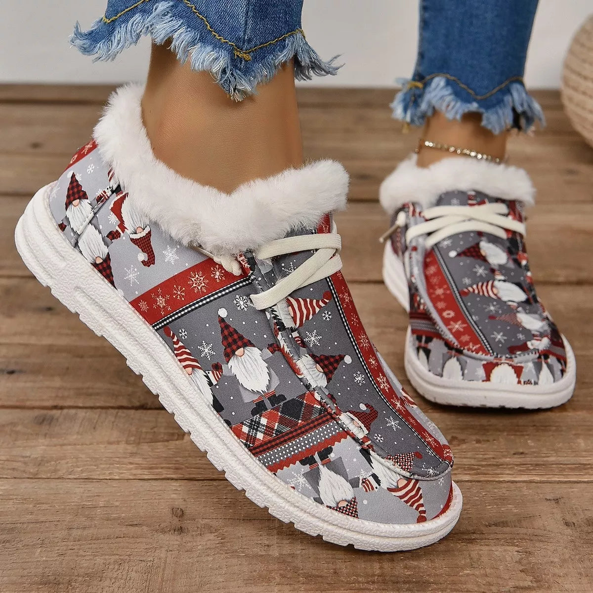 Christmas Women's Sneakers Print Round Toe Canvas Fluff Flats bc717aa0c94340b493505cbda95b498d-Max-Origin Trendsi