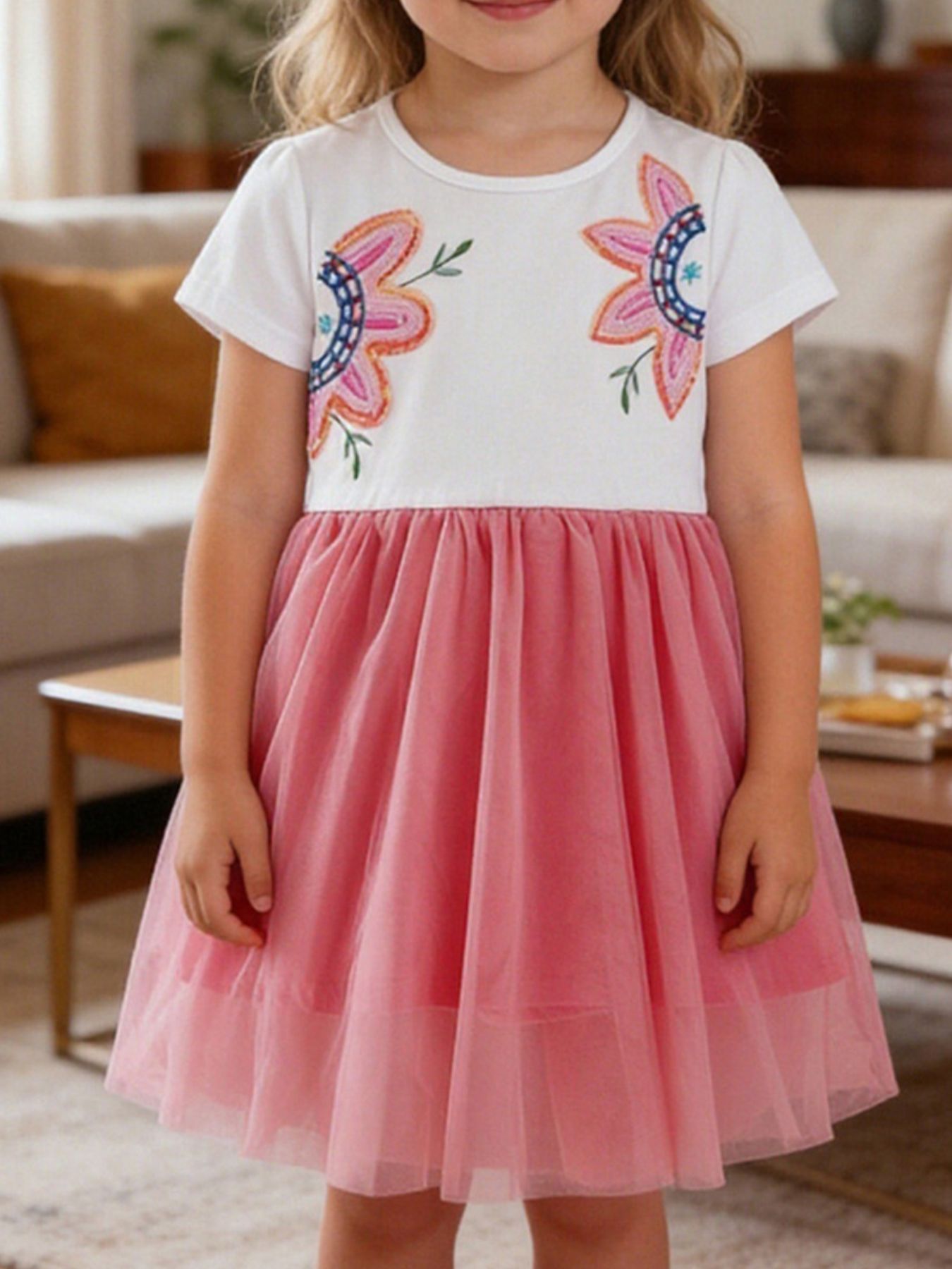 Girls' Sequin Flower Tulle Dress
